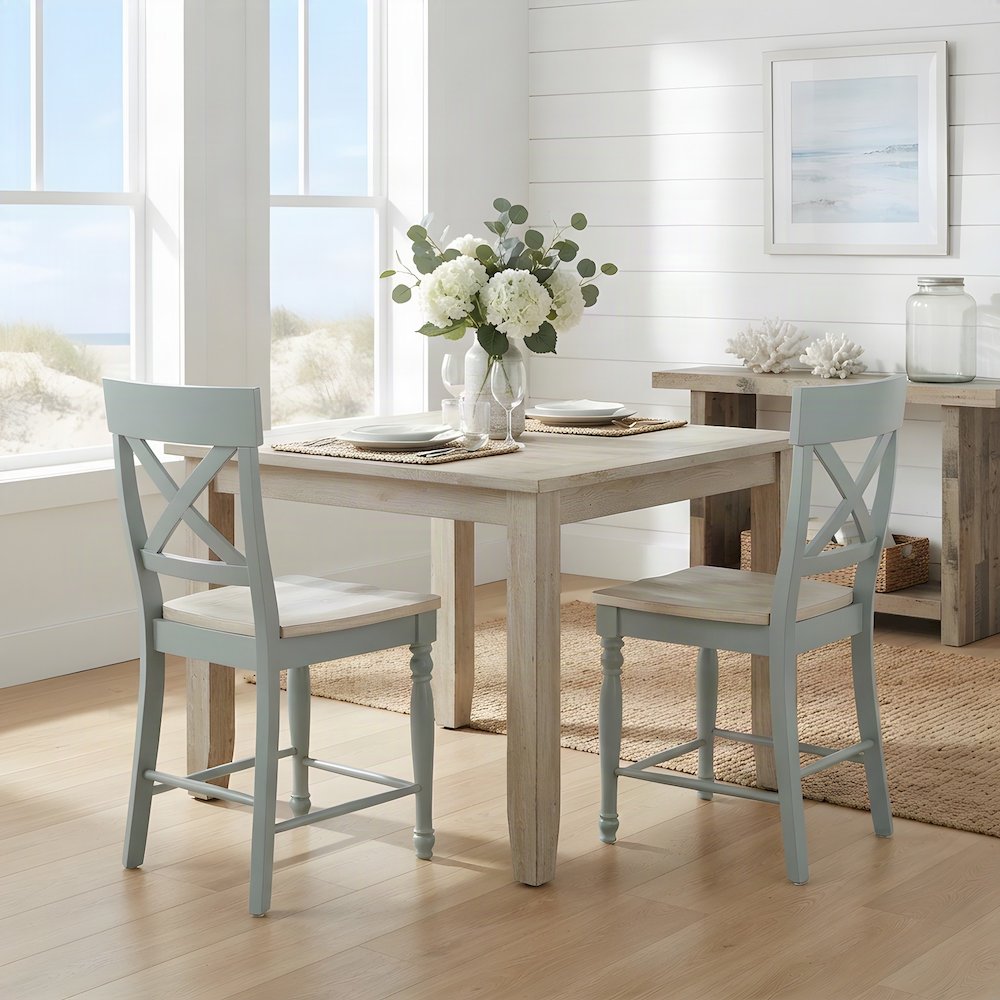 Rubberwood and Mango Wood Counter Stool with Back for Kitchen, Green
