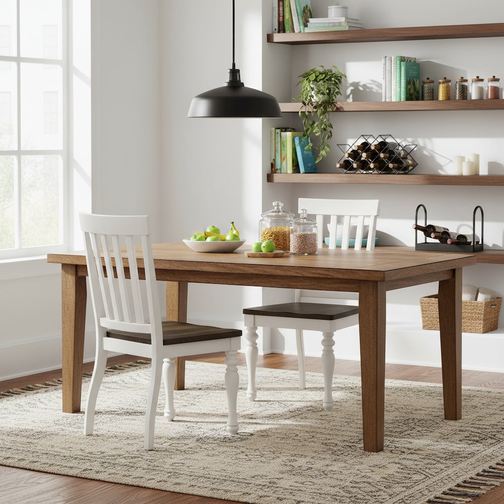 Two Tone Side Chair, Set of 2, Schoolhouse Style, Scooped Wood Seat