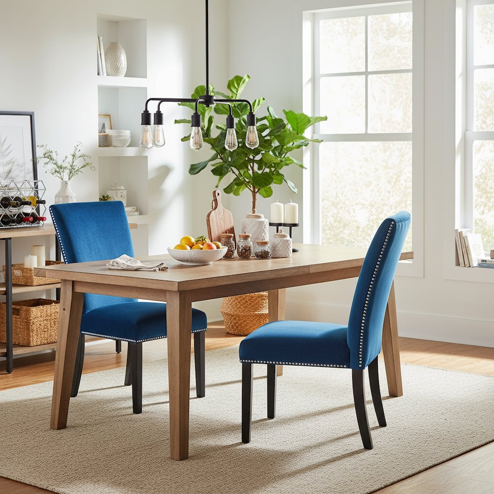 Blue Velvet Dining Chairs, Silver Nailheads, Set of 2