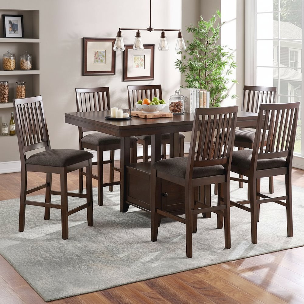 7-Piece Counter Dining Set, Storage Base, Faux Leather Seats