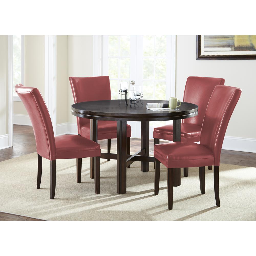 Parsons Chair, Red - Set of 2, Dark oak wood finish with burnishing