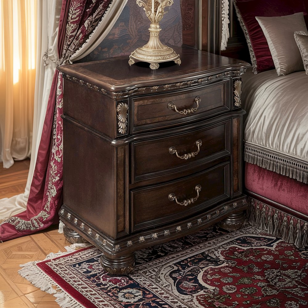 Cherry Nightstand 3 Drawer Dark Wood Dresser Wood Chest of Drawers