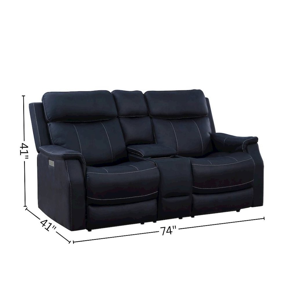 Dual Power Reclining Console Loveseat, Power Headrest, Ocean Blue