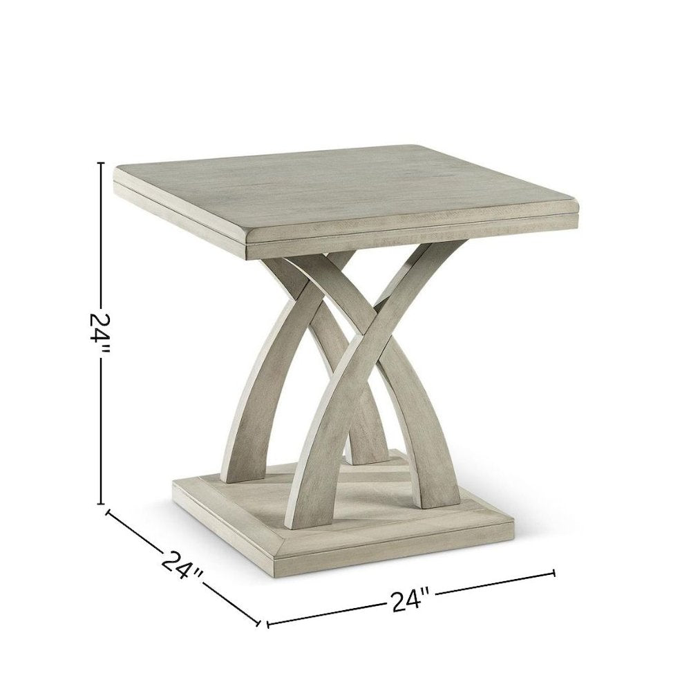 Square End Table, Double Top, Curved X-Base, Mango Veneer, Gray