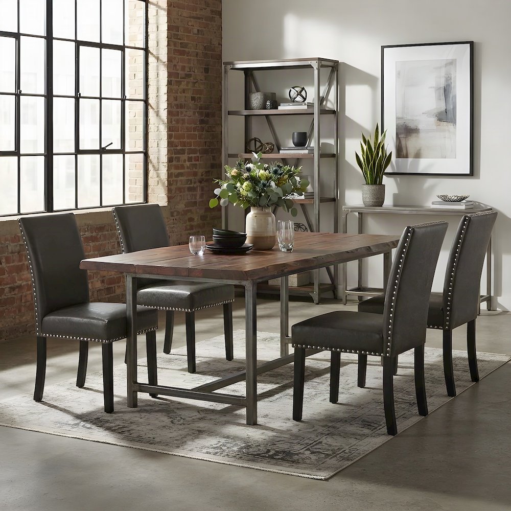 Vegan Leather Upholstered Dining Side Chair with MDF and Iron Frame, Black