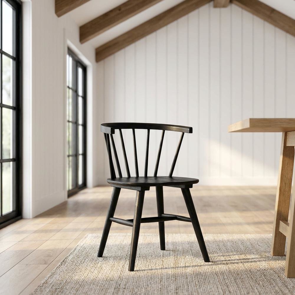 Solid Rubberwood Dining Chair with Curved Back for Dining Room, Black