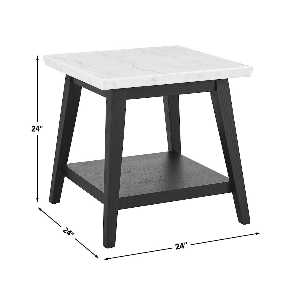 Vida White Marble End Table, Black Finish