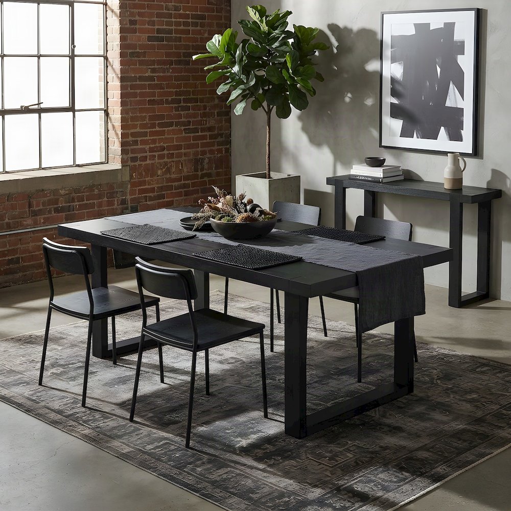 Acacia and Mango Wood Dining Table with Iron Base, Modern Kitchen Table, Black