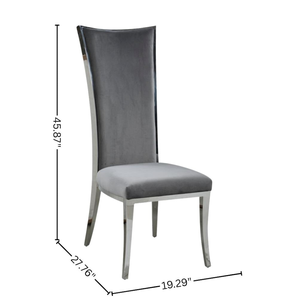 Modern Gray Dining Chair Set of 2 - Upholstered Chair with Stainless Steel Frame