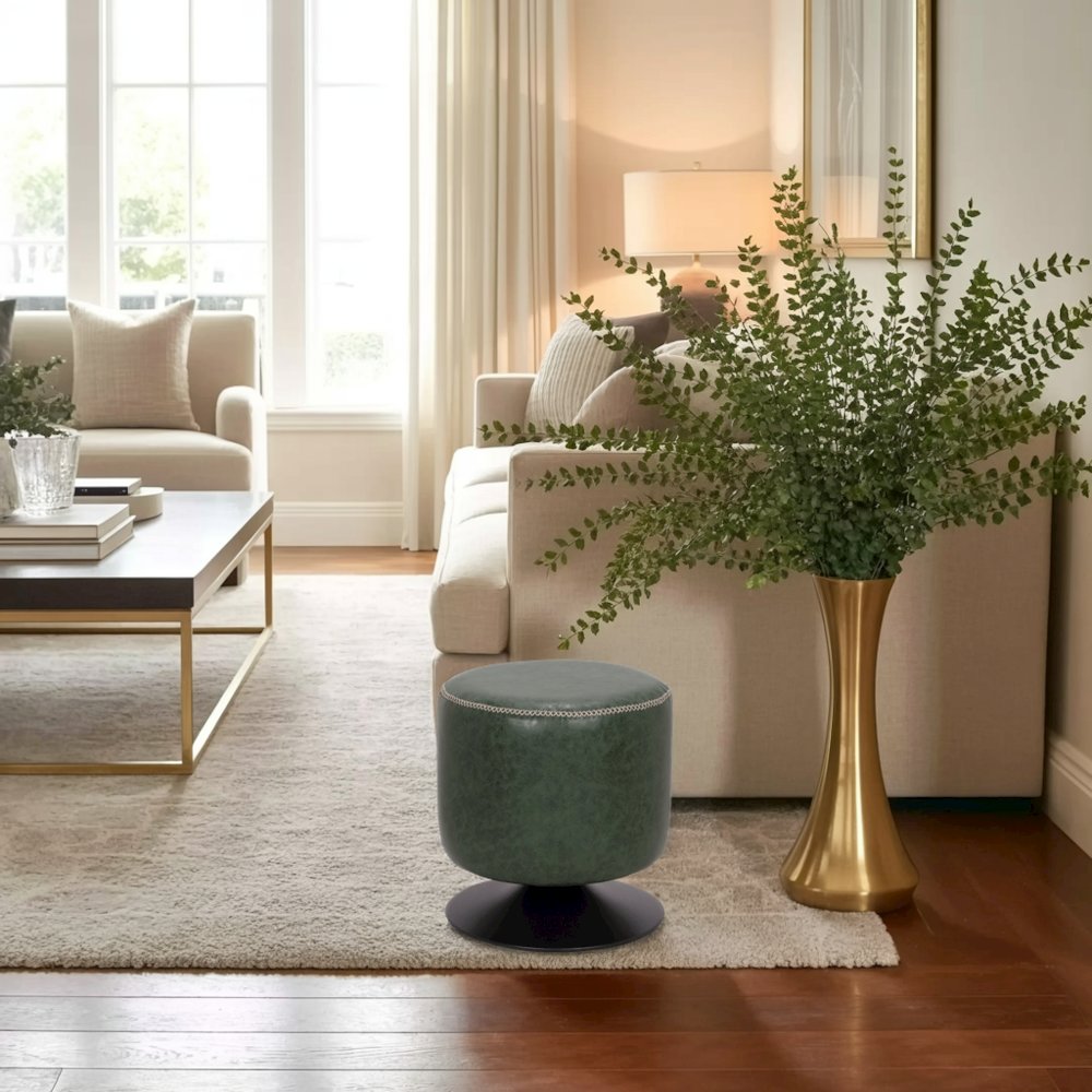 Green Ottoman Foot Rest – Round Ottoman for Living Room with Metal Base