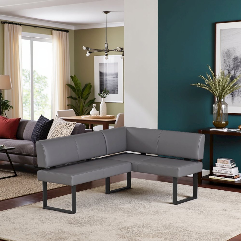 Gray Faux Leather Banquette Seating L Shaped Corner Bench Breakfast Nook