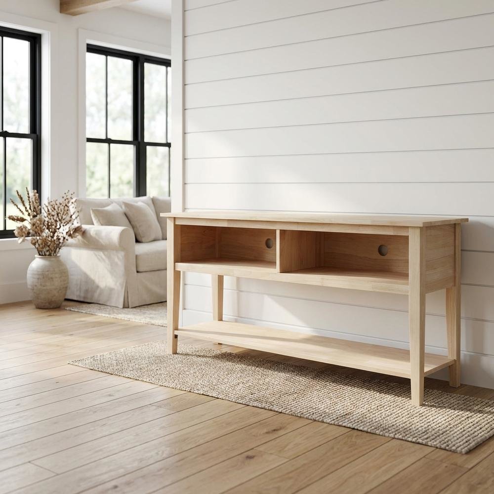 Unfinished Hardwood TV Stand with Spacious Surface for Modern Living
