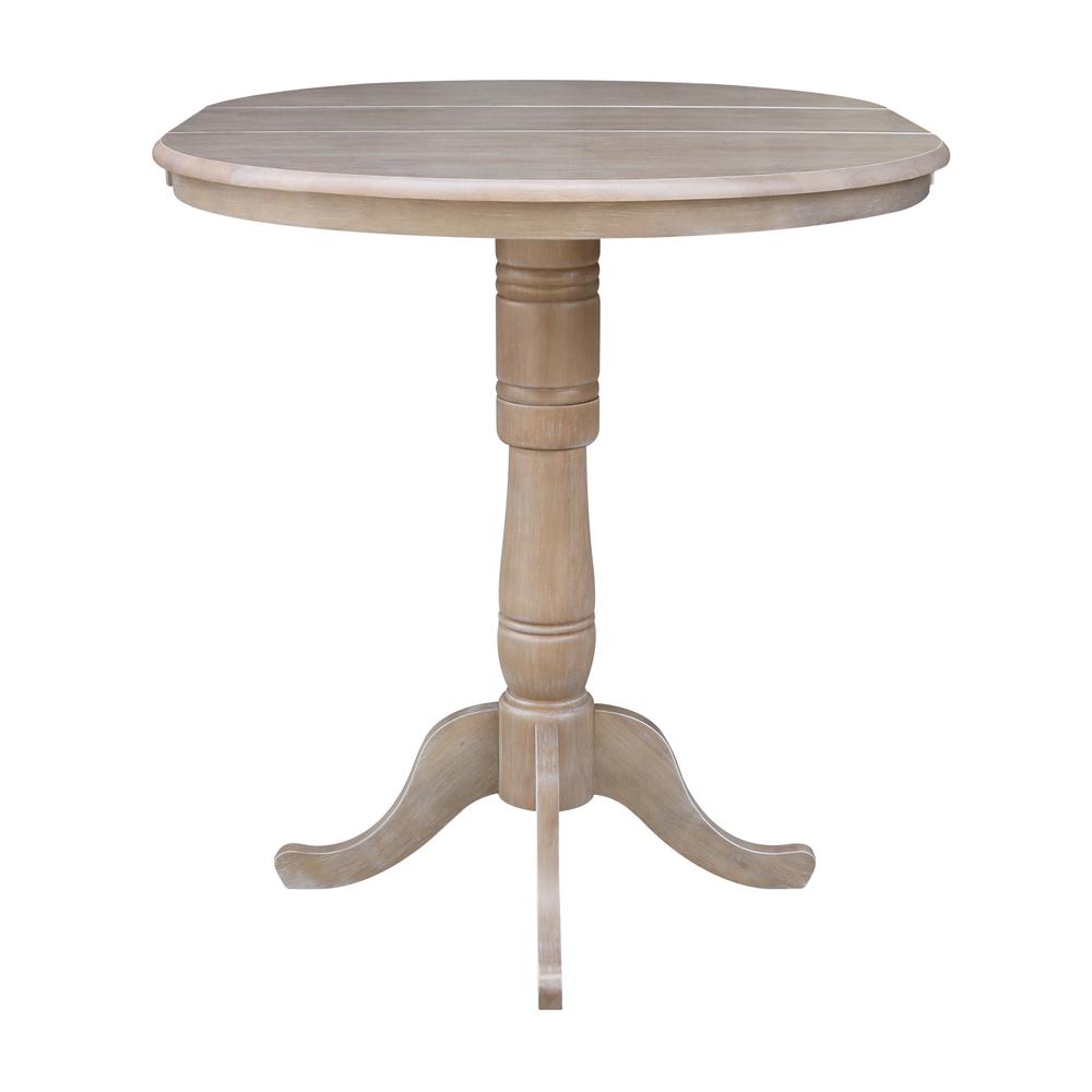 36" Round Top Pedestal Table With 12" Leaf - 34.9"H - Dining or Counter Height, Washed Gray Taupe