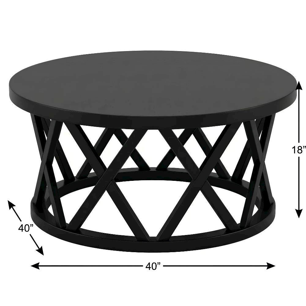 Black Round Coffee Table with Parawood Top and Sturdy Base 68.5 lb Capacity