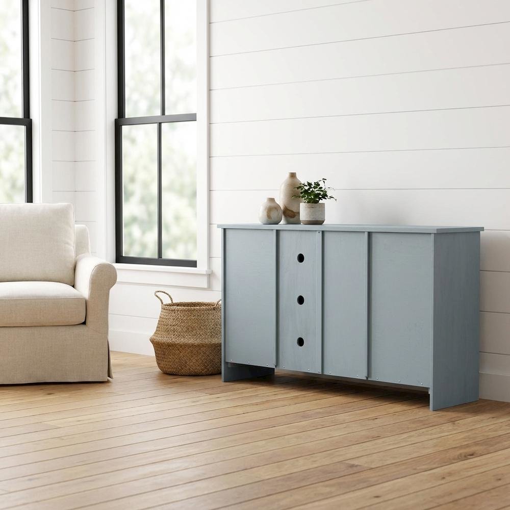Ocean Blue Hardwood Entertainment Stand with 2 Doors