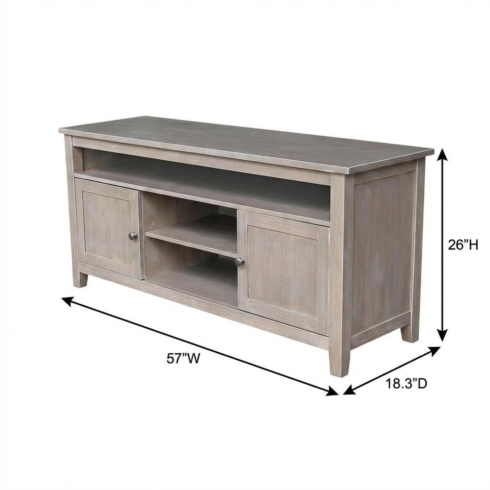 Washed Gray Taupe Entertainment TV Stand with 2 Doors and Hardwood Construction