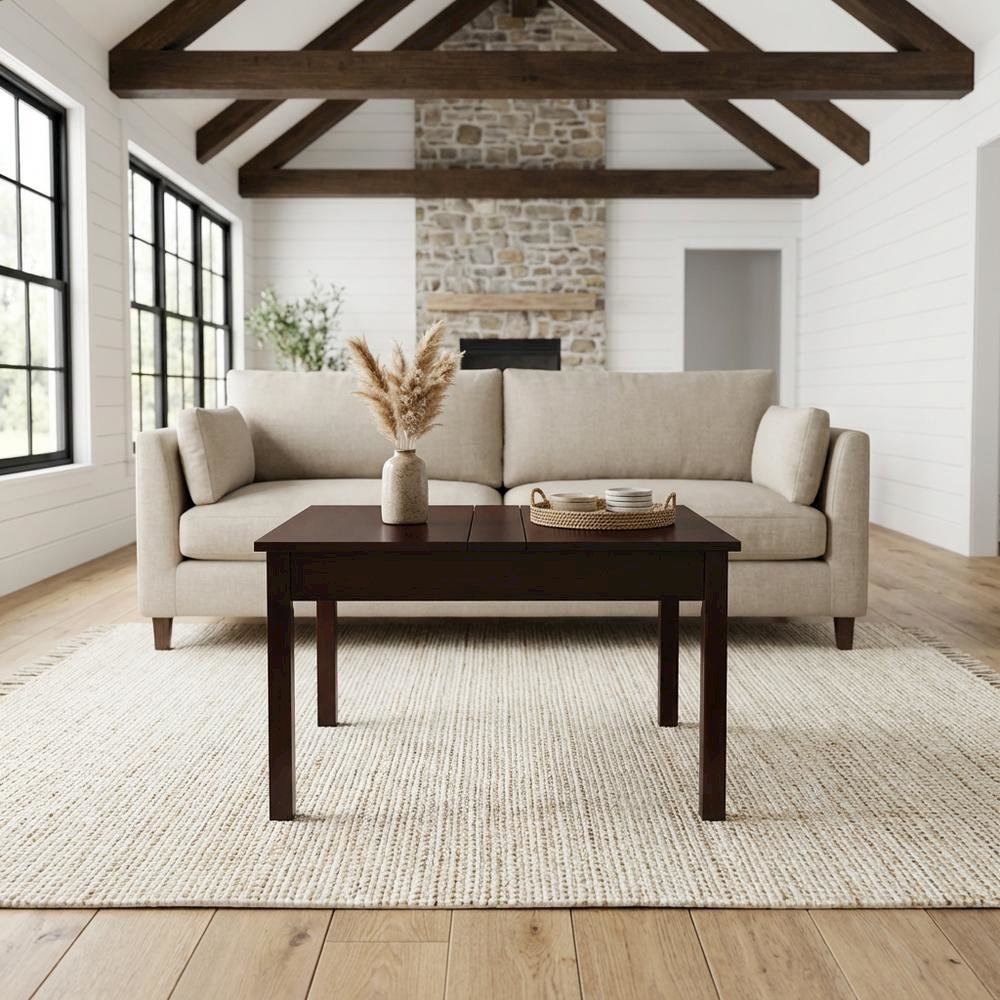 Lift-Top Coffee Table in Rich Mocha with Hidden Storage and Wipe-Clean Finish