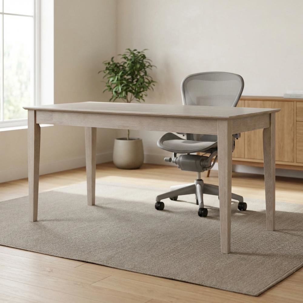 Large Washed Gray Taupe Writing Desk with Drawer, Spacious Workspace and Surface