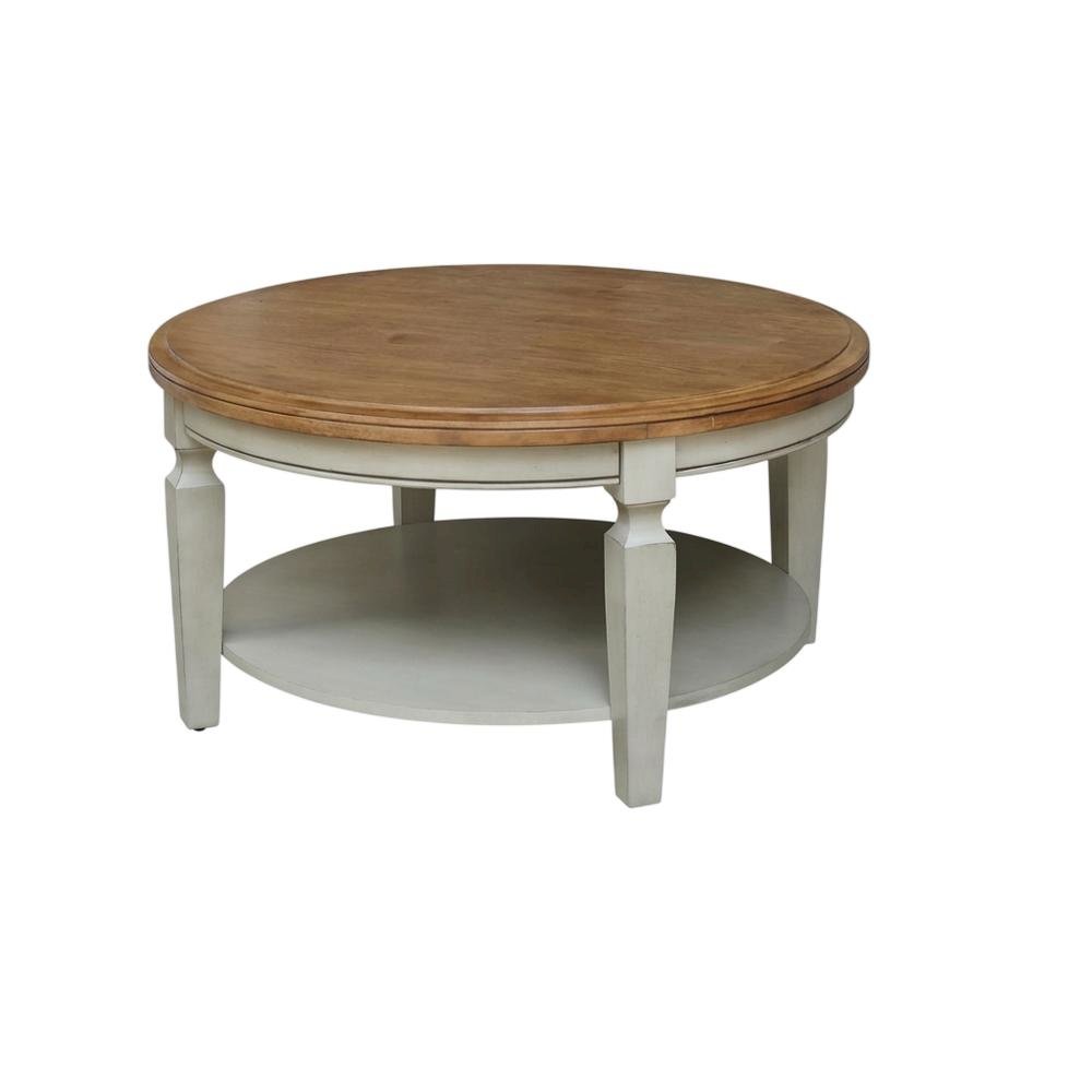Hickory Stone Round Coffee Table with Wipe Clean Surface and Modern Design