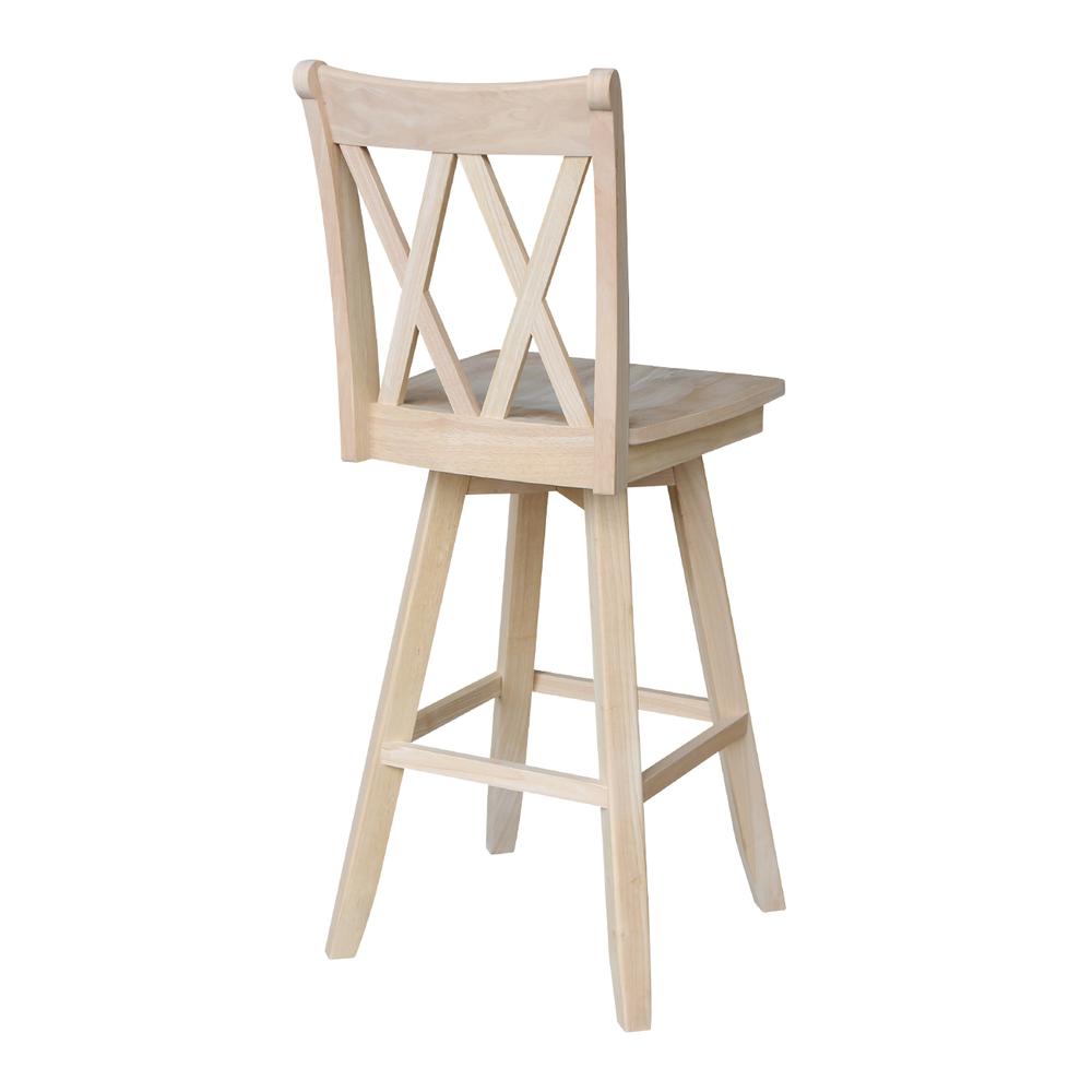 Double "X" Back Bar height Stool - With Swivel And Auto Return - 30" Seat Height , Unfinished