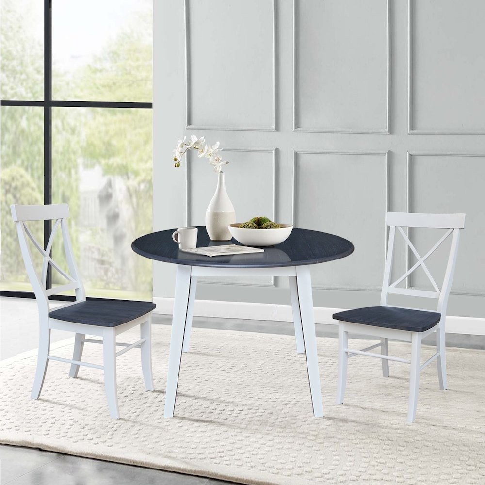 Set of 3 pcs - 42" Round Dual Drop Leaf Table with 2 RTA chairs