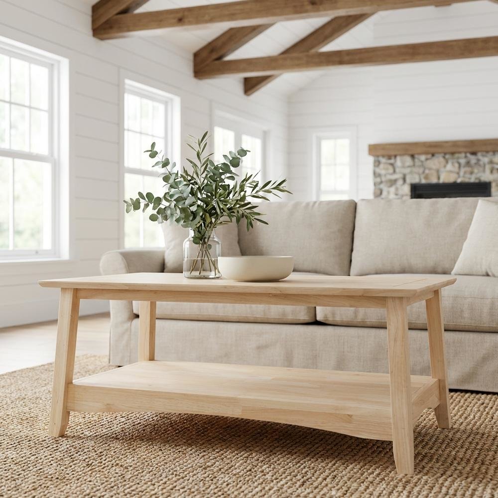 Unfinished Hardwood Coffee Table with Tall Design and Easy Care Finish