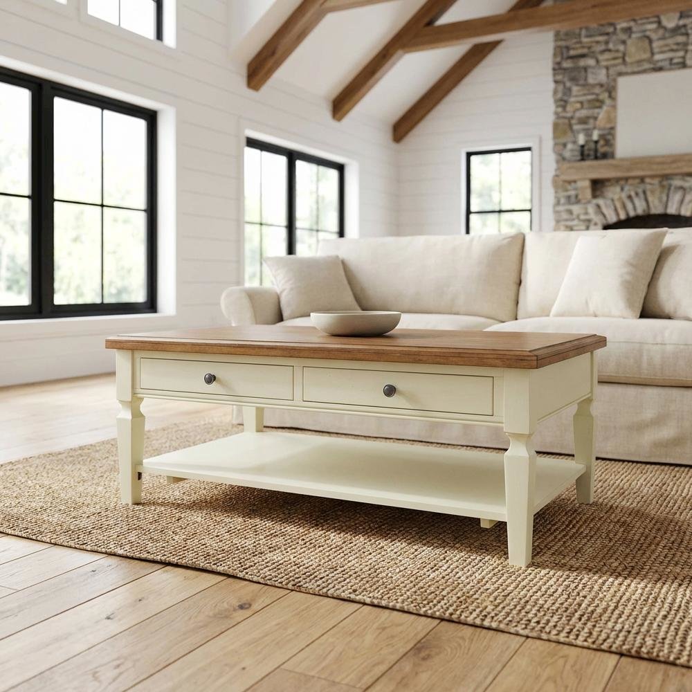 Hickory/Shell Parawood Coffee Table with Multi-Tone Finish for Living Room