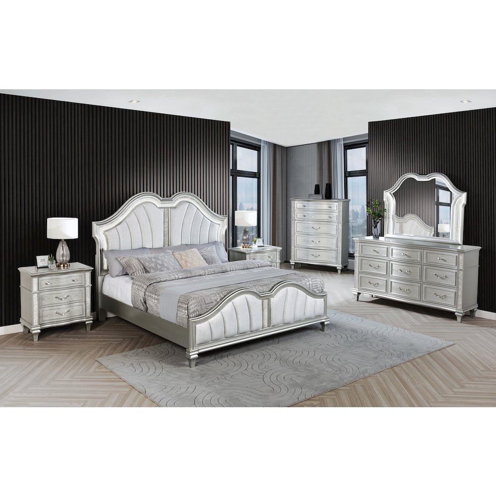 6 Piece Silver Queen Panel Bedroom Set ( Qb+Dresser+Mirror+2Ns+Chest)