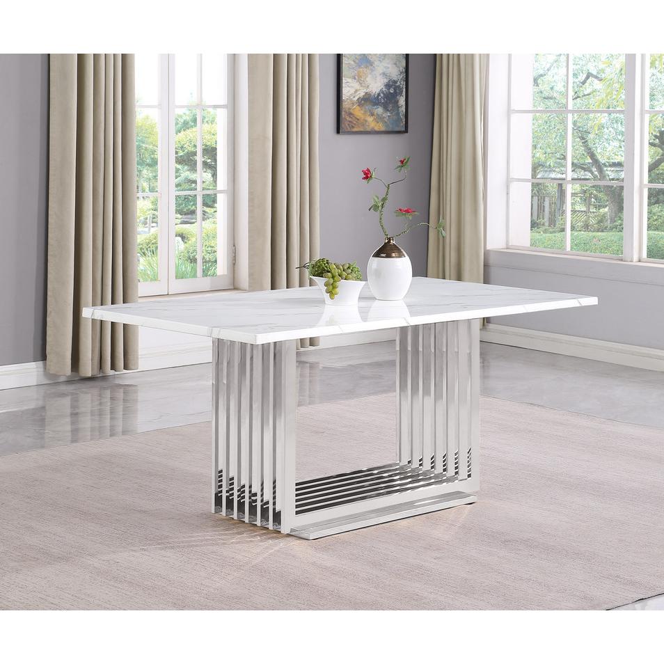 5pc Small(68") marble top dining set with silver base and 4 Navy Blue chairs
