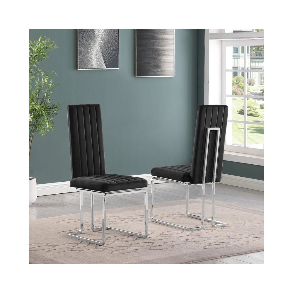 Black velvet side chairs with silver base (SET OF 2)
