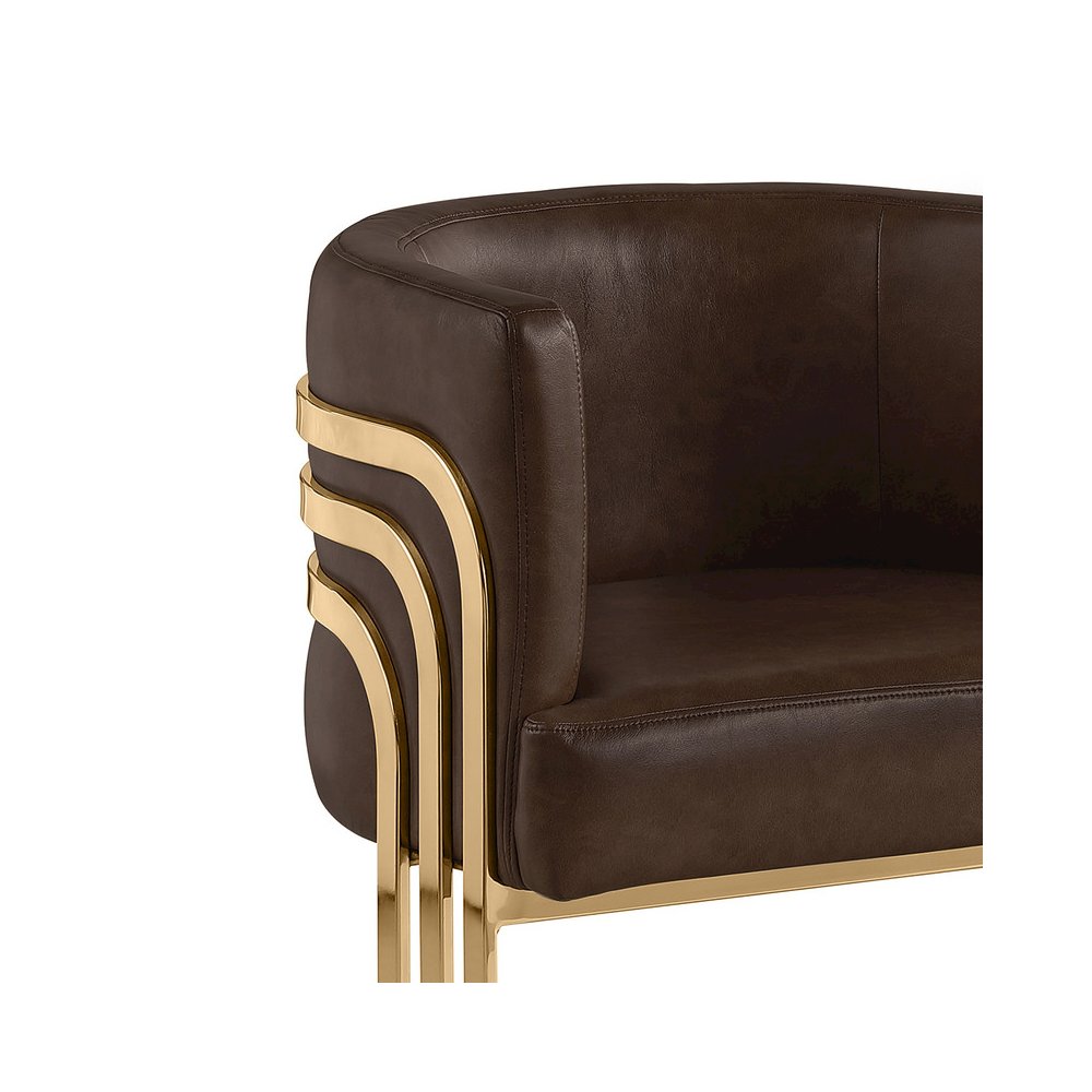 Leather-Aire Barrel Accent Chair with Gold Base