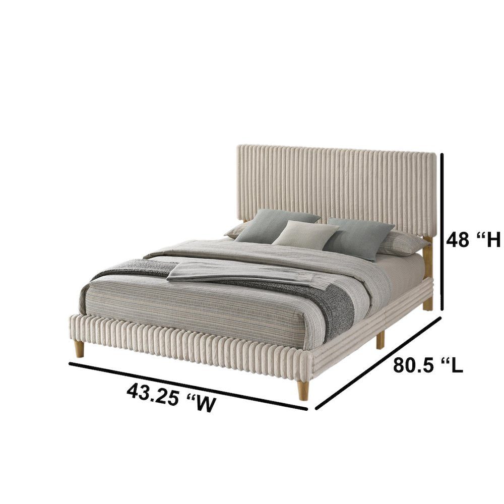 Twin size panel bed with wooden legs in Cream color