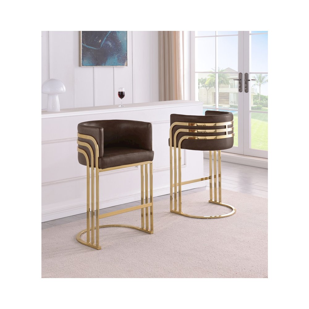 Leaather-Aire Espresso Counterheights 24" with Gold Chrome (Set of 2)