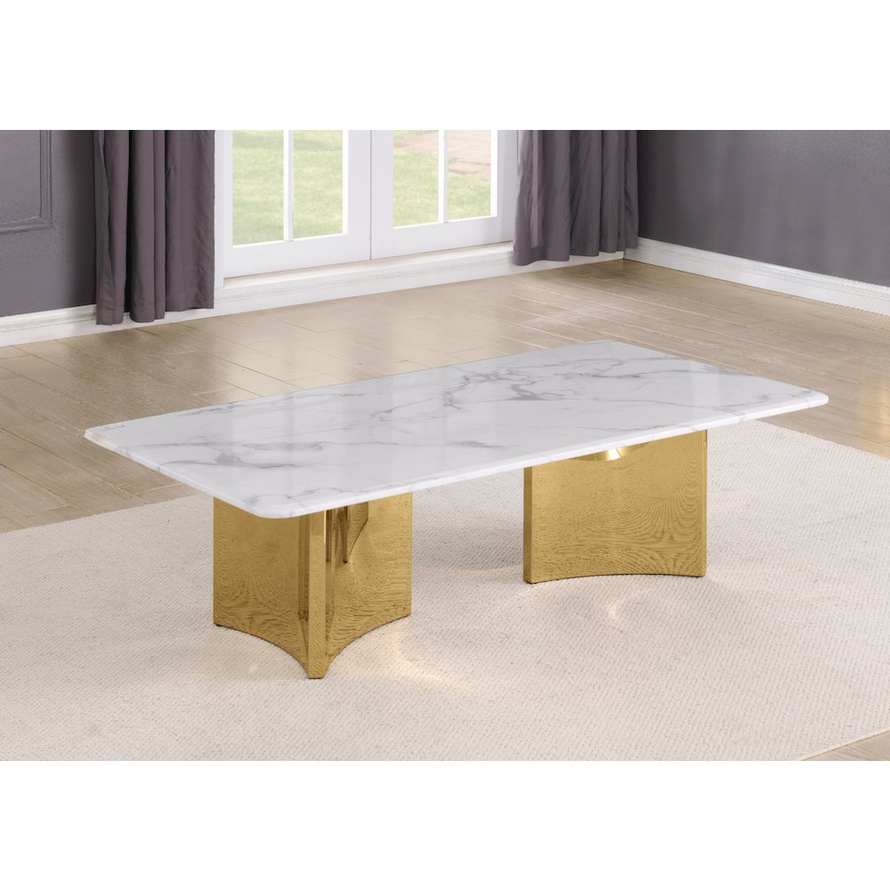 Rectangle White Marble Coffee Table with Gold Base