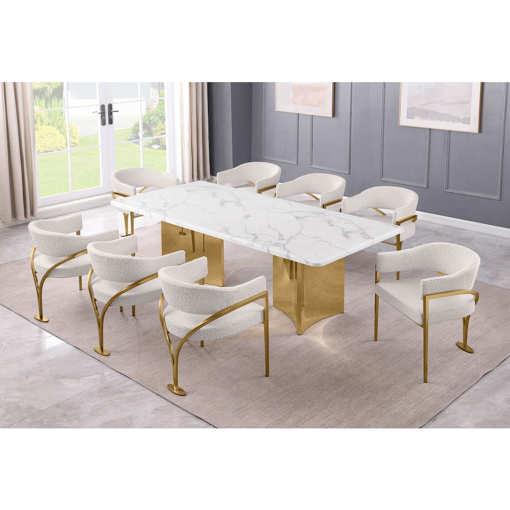 9pc 38mm Marble Top Dining Set Cream Chiars Gold Base