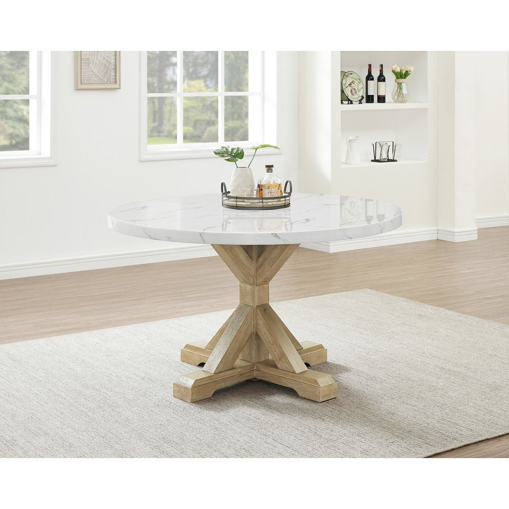Best Quality Furntirue Round Faux Marble Top On Rustic Beige Mdf/Wood Base