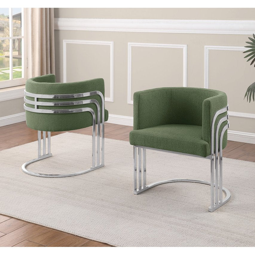 Best Quality Furniture Green Teddy Fur Barrel Chair, Set Of Two