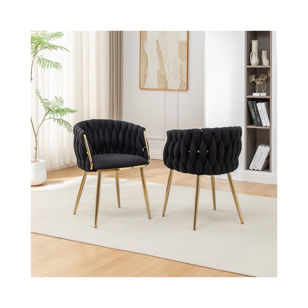 Best Quality Furniure Black Boucle Fabric With Gold Base Side Chairs, Set Of 3