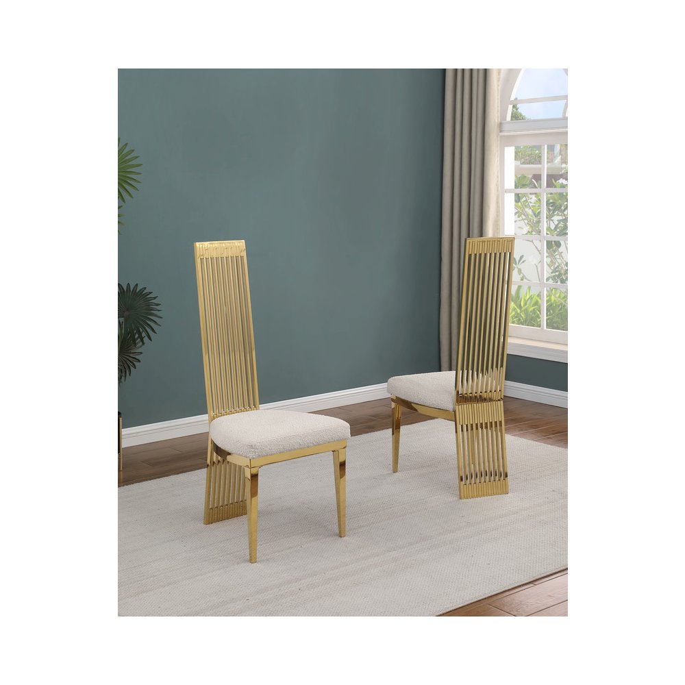 Set Of 2 Slat Back Side Chairs In Gold Stainless Steel