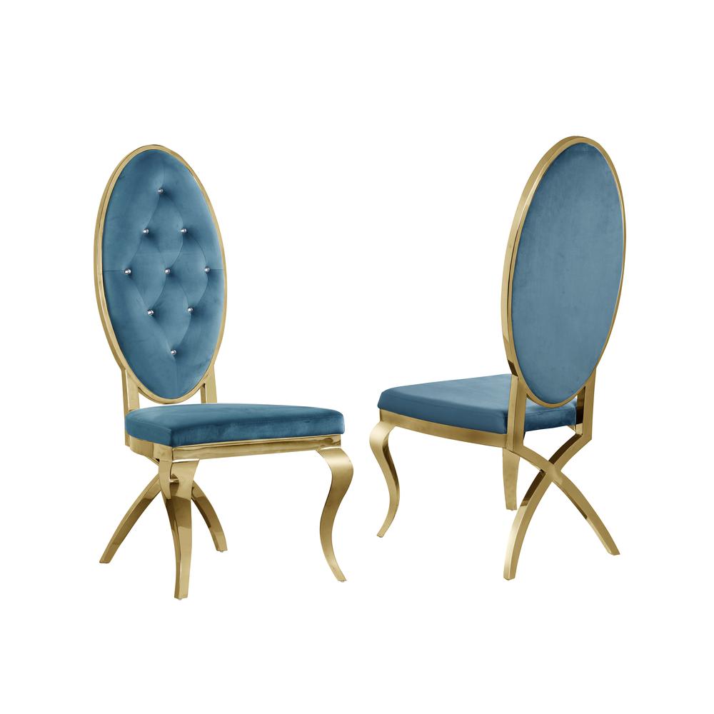 Velvet Side Chair Set of 2, Stainless Steel Gold Legs, Teal