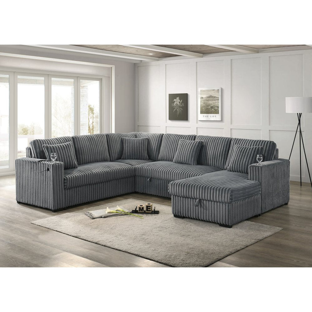 Best Quality Furniture 3-Piece Cordurory Velvet Sectional