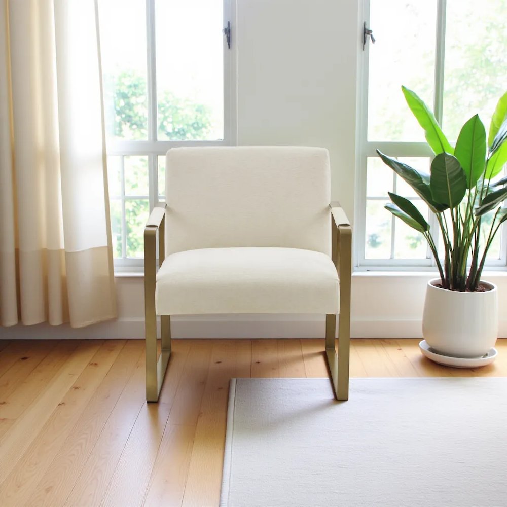 Beige Accent Chair with Solid Wood Frame for Living Room or Reading