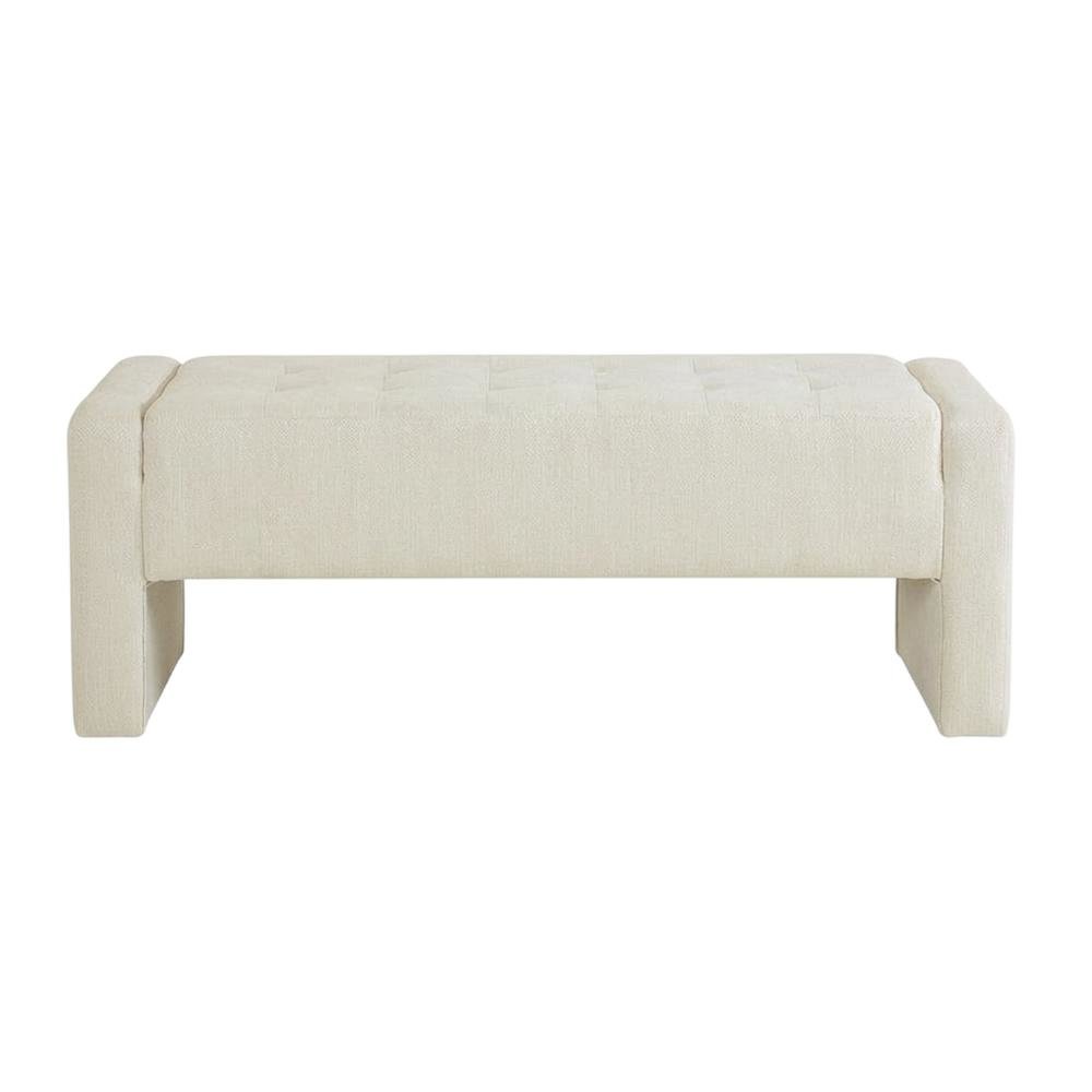 Beige Button-Tufted Storage Bench with Cushioned Top and Versatile Design