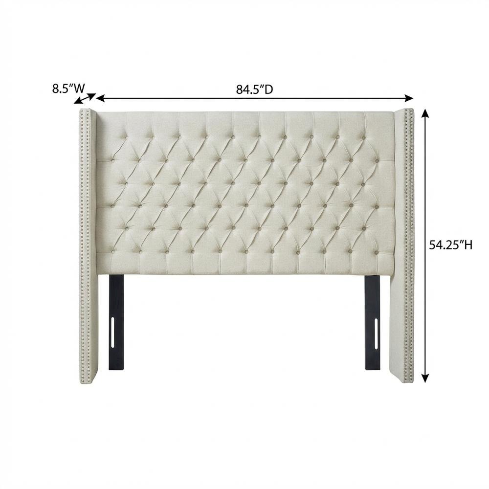 Beige Upholstery Headboard with Plywood Frame and Metal Legs Design