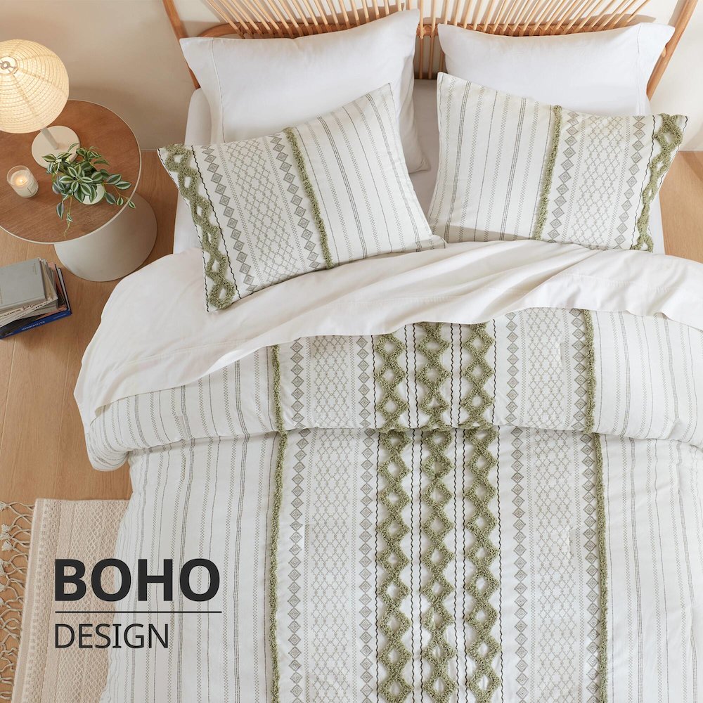 Cotton Printed Duvet Cover Set with Chenille