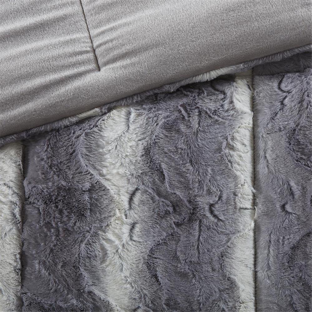 Grey Faux Fur Comforter Set, Belen Kox