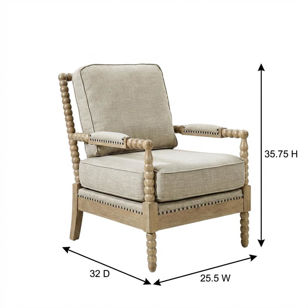 Taupe Accent Armchair with Donohue Pattern and Cushioned Seat