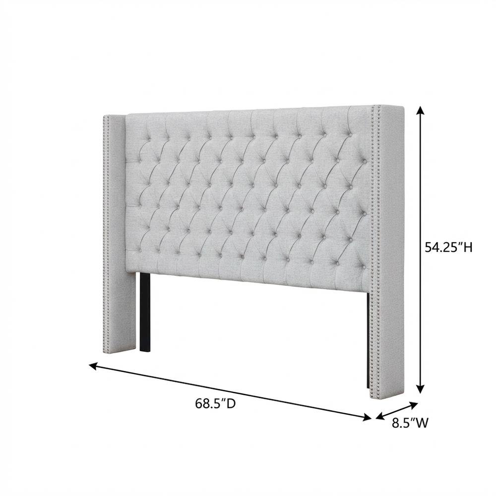 Gray Upholstery Headboard with Plywood Frame and Metal Legs for Bedroom