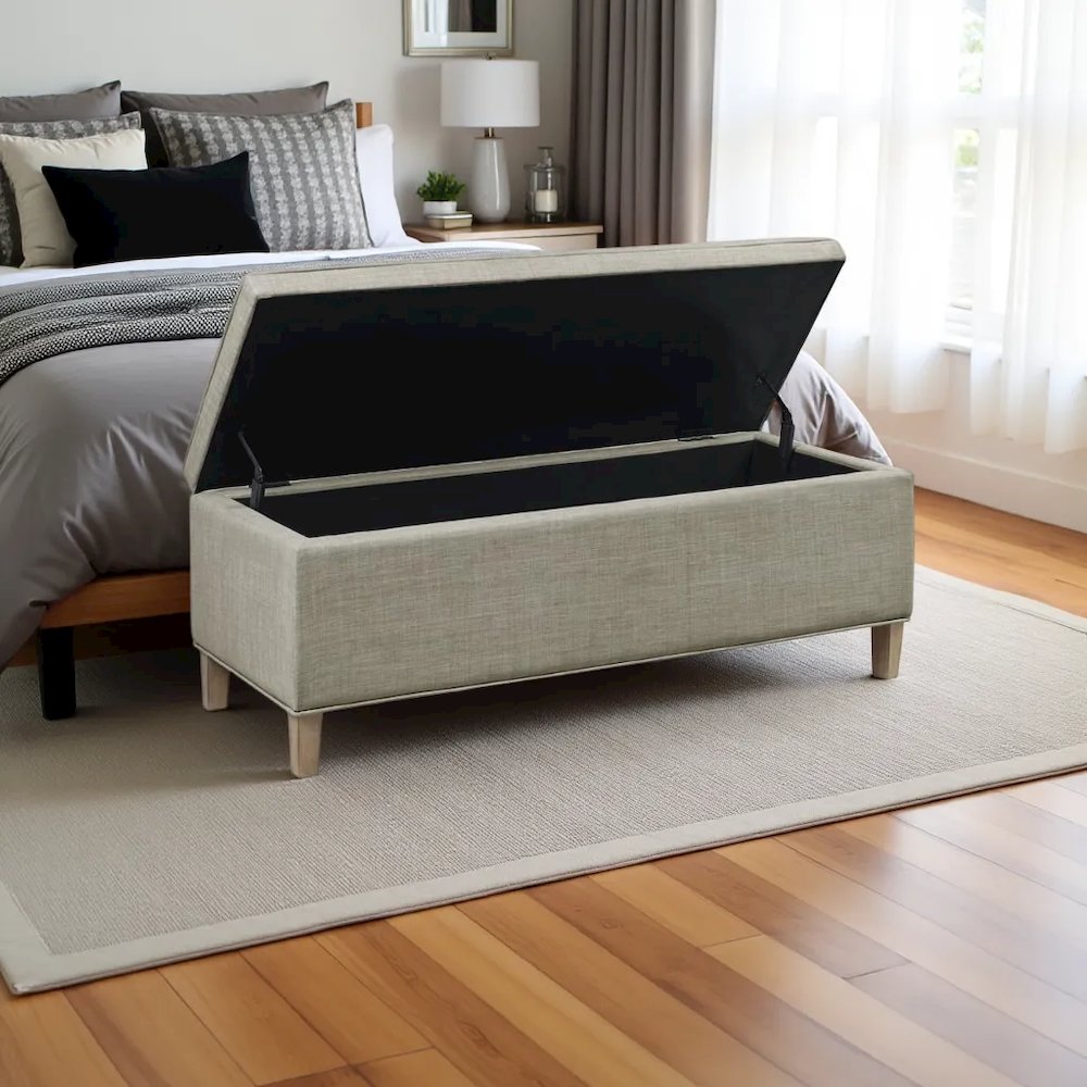 Gray Ottoman with Storage – Elegant Storage Bench for Bedroom & Living