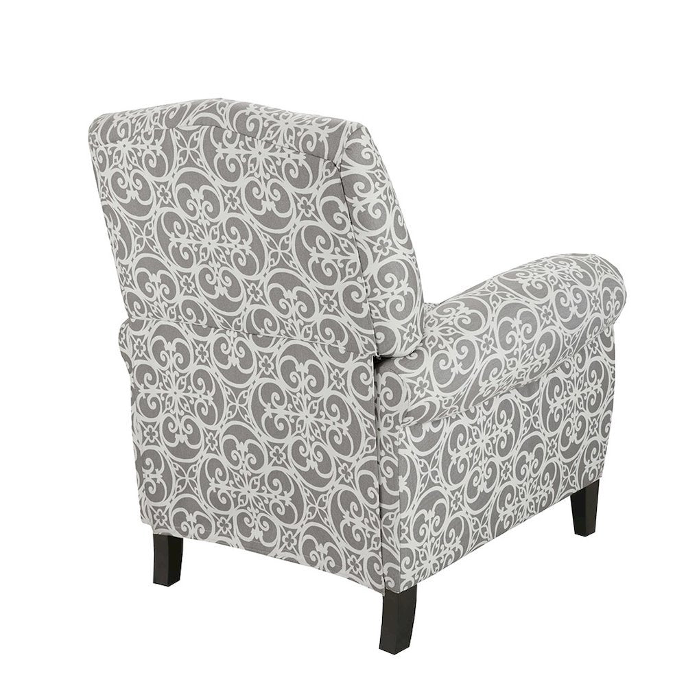 Gray Pushback Vintage Recliner Chair with Fretwork Print, Reclining Accent Chair